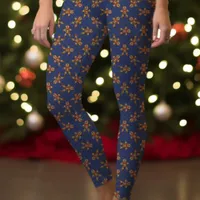 Navy Blue Gingerbread Man Polka Dot Christmas Leggings