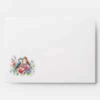 Love birds in spring flowers envelope