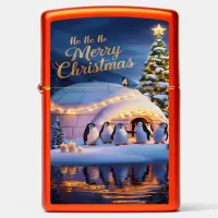 Penguins Celebrate in Igloo with Christmas Tree Zippo Lighter