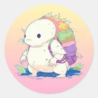 Back to School Axolotl Kawaii Cartoon Classic Round Sticker