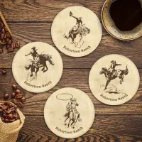 Western Ranch Cowboys Rodeo Custom Name Coaster Set