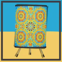 Aztec Pattern Blue Orange Gold Hand Drawn Art Tripod Lamp