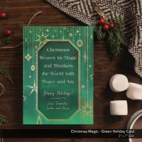 Christmas Magic Green Gold Stars Holiday Card