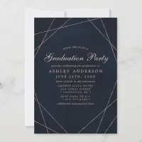 Rose Gold Geometric Midnight Blue Graduation Party Invitation