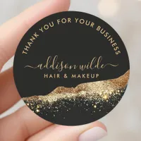 Black Gold Glitter Script Business Thank You Classic Round Sticker