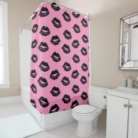 Kissing Lips Pattern Pink and Black Shower Curtain