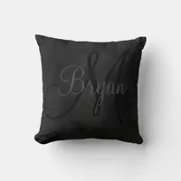 Dark Goth Masculine Monogram Throw Pillow