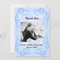 Blue Abstract Swirl Border Thank You Flat Card