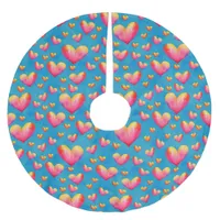 Multicolored Watercolor Hearts Tree Skirt