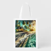 Beautiful Sunset Beach House Themed Grocery Bag