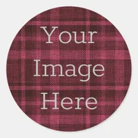 Create Your Own Berry Red + Black Plaid Flannel Classic Round Sticker