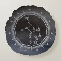 Dark Zodiac Astrology: Virgo Black & Silver Round Pillow