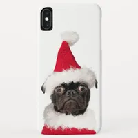 Cute Funny Christmas Black Pug Puppy Santa iPhone XS Max Case