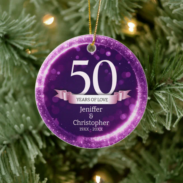 Purple Glitter Edit Year Wedding Anniversary Ceramic Ornament