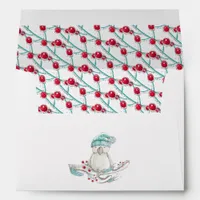 Watercolor Winter Bird Holly Jolly Christmas Envelope