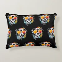 Cute colourful Puppy with sunglasses splash  Accent Pillow