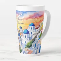 Greece Santorini Watercolor Sketch Aegean Sea |  Latte Mug