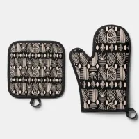 Caribbean Tribal Mudcloth: Black, White, Oven Mitt & Pot Holder Set