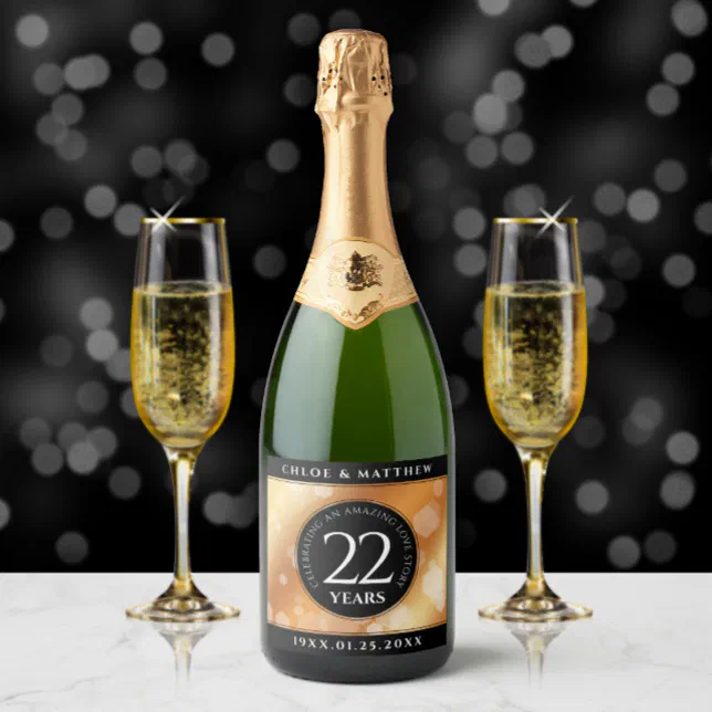 Elegant 22nd Copper Wedding Anniversary Sparkling Wine Label