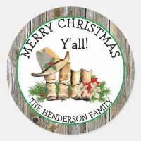 Merry Christmas Y'all Country and Western Rustic Classic Round Sticker