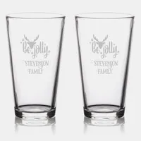 Monogram Christmas - Family Name Be Jolly Etched  Pint Glass