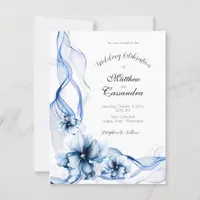 Elegant Dusty Blue Navy  Flowers Wedding  Postcard