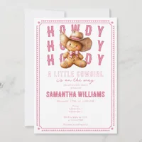 Lil Cowgirl Gingerbread Christmas Pink Baby Shower Invitation