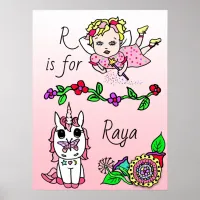 Personalized this Pretty Red  Fairy and Unicorn Poster
