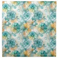 Teal and Yellow Flowers Alcohol Ink Illustration  Cloth Napkin