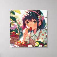 Cute Anime Girl Eating Strawberries | Summer Day Canvas Print