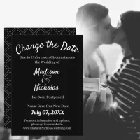 Change the Date Wedding Postponed Minimalist Black Save The Date