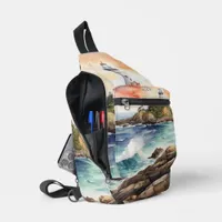 Watercolor Sketch Byron Bay Lighthouse Monogram | Sling Bag