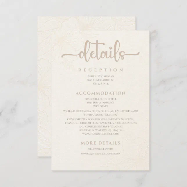 Elegant Minimalist Off White Floral Wedding Enclosure Card