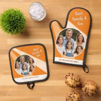 Food, Family, Fun Photo Personalized Orange Oven Mitt & Pot Holder Set