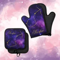 Gold Scorpio Constellation on Dark Galaxy | Oven Mitt & Pot Holder Set