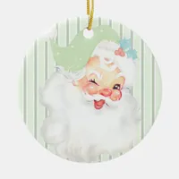 Sage Green Vintage Winking Santa Christmas Tree Ceramic Ornament