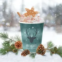 Deer Antlers Silhouette & Snowflakes Teal ID861  Paper Cups