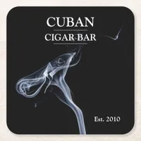 Cigar Bar Black and White Smoke Trails Beer Mat Square Paper Coaster