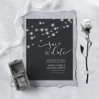 Modern String Lights Save the Date B&W ID585