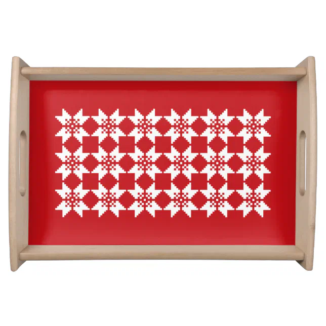 Christmas Nordic Knit Pattern White Snowflake Red Serving Tray