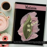 Lily of the Valley Happiness Personalized Black Planner