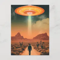 Retro Alien Abduction From the Desert Postcard