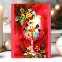 Elegant Vintage Christmas Wine Glass With Candle Holiday Postcard