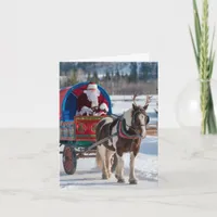 Santa and the Pinto Draft Horse With Antlers Card