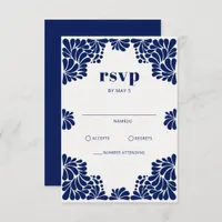 Mexican Navy Blue Talavera Wedding RSVP Card