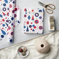 Retro Geometric Abstract Pat#9 Navy Red ID1067 Wrapping Paper