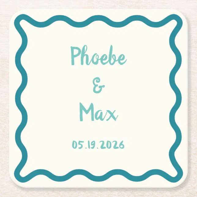 Handwritten Bold Whimsical Wavy Border Wedding  Square Paper Coaster