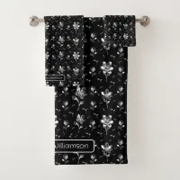 Black And White Floral Personalized Bath Towel Set