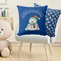 Christmas Snowman Boys Name | Blue Throw Pillow