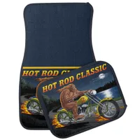 Bigfoot Rides a Vintage Motorcycle Car Floor Mat